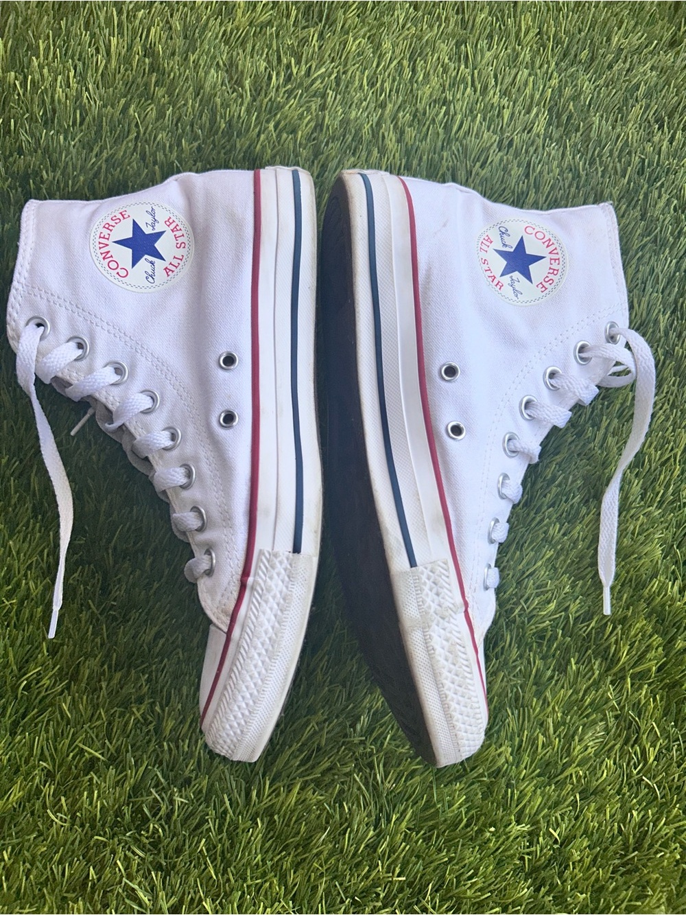Converse ALL STARS White High Top Unisex’s Sneakers with Red Trim - Picture 4 of 8
